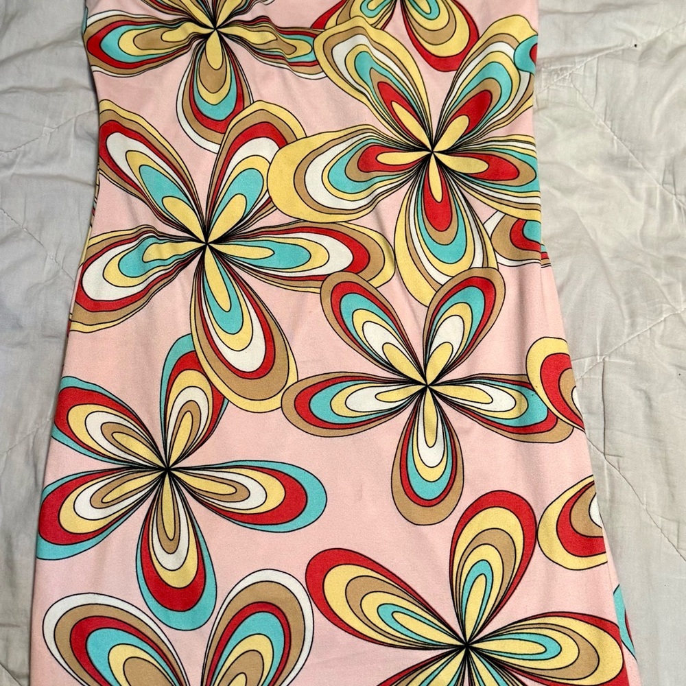 Papo d’Anjo Psychedelic Floral Slip Dress S Y2K Retro Stretch Bodycon Festival